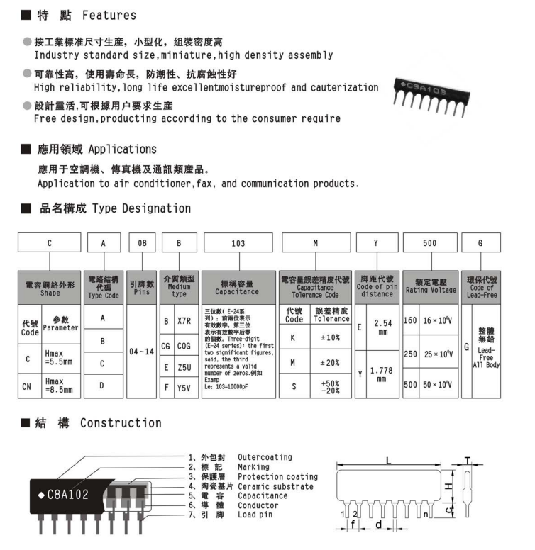 风华贴片电容_厚膜网络电容的特点和参数